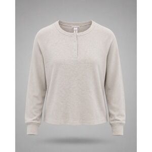 Victoria's Secret Oatmeal Heather Waffle Knit Henley Thermal Top Medium 36014716